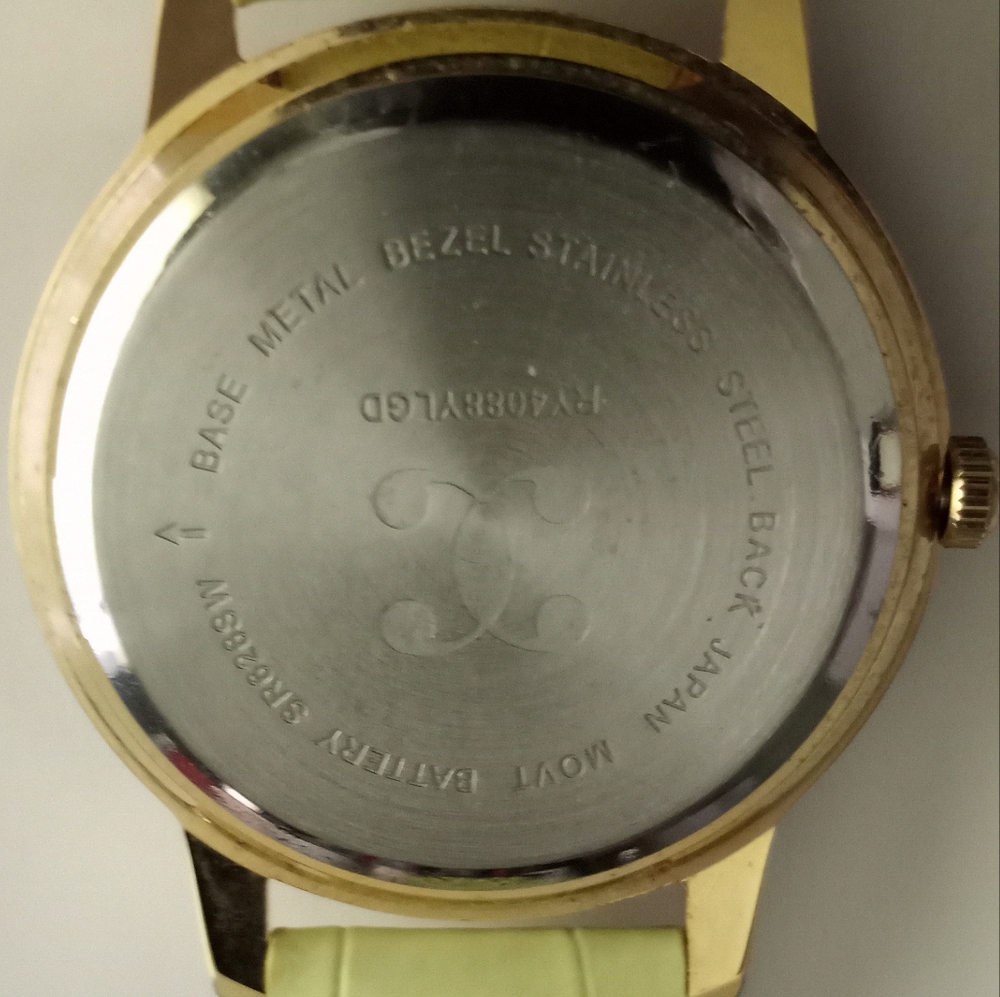 Fashion Watch Mother of Pearl Face Gold Tone Case Faux Band - Picture 5 of 7